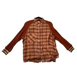 Urban Outfitters BDG Orange Plaid Keanu Varsity Flannel Shirt Size XS